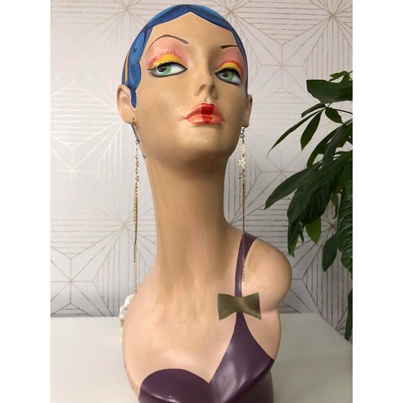 Artisan Handmade Extra long shoulder duster gold stone stars chain earrings 7” - Picture 9 of 11